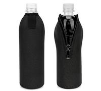 Linkidea Housse jetable pour Bouteille d'eau Compatible avec Smartwater 500 ml/600 ML, Evian 500 ML, Crystal Geyser, Housse Isotherme en néoprène avec Fermeture éclair verrouillable (2, Noir)