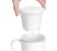 Linkidea Infuseur à thé en céramique avec couvercle, filtre à thé pour feuilles de thé, compatible avec la plupart des tasses à café rondes de diamètre 8 cm à 8,9 cm, passe au lave-vaisselle