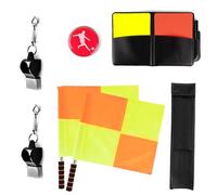 Linkidea Kit de démarrage pour Arbitre de Football, Drapeaux de Ligne à Carreaux, Cartes d'arbitre avec carnet de Notes et Crayon, sifflet d'arbitre et pièce de Monnaie pour Football
