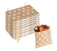 Linkidea Lot de 12 petits sacs cadeaux en toile de jute avec cordon de serrage - 14 x 9,9 cm - Pochettes en lin à pois pour bonbonnières, bonbons, bijoux, décorations de mariage