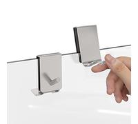 Linkidea Lot de 2 crochets de porte de douche en acier inoxydable avec éponge antidérapante pour portes en verre sans cadre (Argent Court Double Face)