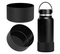 Linkidea Lot de 2 housses de bouteille d'eau compatibles avec couvercle souple/couvercle en paille Hydro Flask 32 oz/40 oz, protection inférieure en silicone (lot de 2) (Noir)