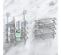 Linkidea Lot de 2 Porte-Brosse à Dents Mural, 3 emplacements pour Salle de Bain, Douche, Brosse à Dents, Support de comptoir ventilé en Acier Inoxydable pour Brosse à Dents électrique, Dentifrice