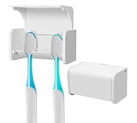 Linkidea Lot de 2 Porte-brosses à Dents muraux avec Couvercle pour Douche, Camping-Car, Caravane, Salle de Bain, Support de Rangement Auto-adhésif à 2 emplacements pour brosses à Dents de Voyage