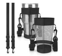 Linkidea Lot de 2 Porte-gobelets en Maille compatibles avec Yeti Rambler, Greens Steel Beast, RTIC - Sac léger pour Bouteille d'eau - avec Sangle de 150 cm de Long pour Tasses isothermes, Noir