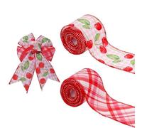 Linkidea Lot de 2 rouleaux de ruban décoratif à carreaux cerise pour travaux manuels, nœuds, couronnes, emballage cadeau, décoration à faire soi-même (rouge, 6,1 cm x 9,1 m chacun)