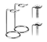Linkidea Lot de 2 supports de rasoir de sécurité à poignée courte en acier inoxydable, support de rasage de luxe pour homme, compatible avec poignée de moins de 8,9 cm (argenté)