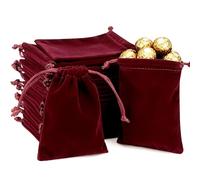 Linkidea Lot de 25 petites pochettes cadeaux en velours avec cordon de serrage pour bijoux, bonbons, mariage, pochettes cadeaux de luxe pour fêtes, emballage de Noël Bordeaux
