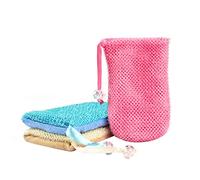 Linkidea Lot de 3 pochettes à savon en maille avec cordon de serrage pour douche et salle de bain (rose, bleu, jaune)