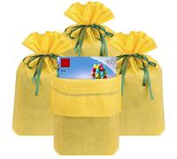 Linkidea Lot de 4 sacs cadeaux non tissés réutilisables avec cordon de serrage, compatibles avec LEGO, pour anniversaire, Noël et fête (jaune)