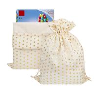 Linkidea Lot de 4 sacs cadeaux réutilisables avec cordon de serrage, pochettes en tissu non tissé pour anniversaire, Noël, cadeaux de fête, rangement et organisation, compatibles avec LEGO (motif de