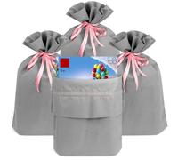 Linkidea Lot de 4 sacs cadeaux réutilisables avec cordon de serrage, sacs de rangement pour anniversaire, Noël, tissu non tissé, sac fourre-tout pour fête, compatible avec LEGO (gris)