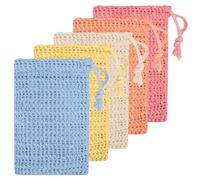 Linkidea Lot de 5 pochettes à savon colorées exfoliantes avec cordon de serrage, poche réutilisable pour brosse de bain et douche