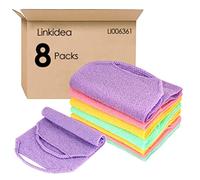 Linkidea Lot de 8 serviettes exfoliantes rétractables avec sangles de traction Exfoliant pour le dos, serviettes de bain, nettoyage en profondeur de la peau pour le bain des hommes et des femmes