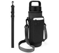 Linkidea Porte-Bouteille d'eau avec 2 Sangles Compatible avec Yeti Rambler Bottle 760,1 g, Yonder 708,7 g, Sac à bandoulière avec Poche pour téléphone en Maille, Noir