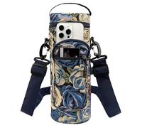 Linkidea Porte-bouteille d'eau avec sangle compatible avec YETI Yonder Bottle 1,5 l, sac à bandoulière avec poche pour téléphone, fleur bleue