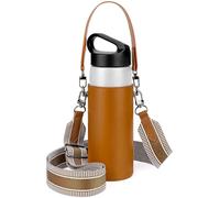 Linkidea Porte-bouteille d'eau en cuir végétalien avec sangle compatible avec bouchon de transport CamelBak, support de sac à bandoulière réglable, marron