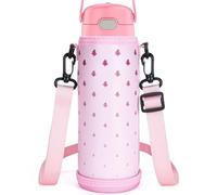 Linkidea Porte-bouteille fin en cuir végétalien pour thermos FUNTAINER Tritan 16 oz, FUNTAINER Steel 16 oz, sac à bandoulière pour bouteille d'eau à fond rigide pour enfants (Rose)