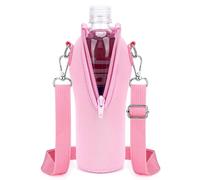Linkidea Porte-bouteille jetable avec sangle, compatible avec Smartwater 500 ml/600 ml, Evian, porte-bouteille isotherme en néoprène avec clip pour sac à dos (Rose)