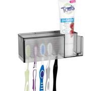 Linkidea Porte-Brosse à Dents Autocollant Multifonctionnel, Porte-Brosse à Dents Mural avec Couvercle, Boîte de Rangement de Dentifrice et Brosse à Dents pour Salle de Bain (Gris)