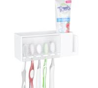 Linkidea Porte-Brosse à Dents Autocollant Multifonctionnel, Porte-Brosse à Dents Mural avec Couvercle, Boîte de Rangement de Dentifrice et Brosse à Dents pour Salle de Bain (Blanc)