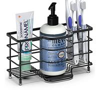 Linkidea Porte-Brosse à Dents électrique, Support de Rangement en Acier Inoxydable pour Salle de Bain, comptoir ventilé 6 emplacements pour Dentifrice, nettoyant, Peigne, Rasoir (Noir)