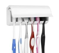 Linkidea Porte-Brosse à Dents Mural avec Couvercle pour Douche, Organisateur Peu encombrant pour Camping-Car, Support de Brosse à Dents Auto-adhésif en Plastique à 6 emplacements (Type A)