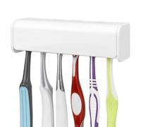 Linkidea Porte-Brosse à Dents Mural avec Couvercle pour Douche, Organisateur Peu encombrant pour Camping-Car, Support de Brosse à Dents Auto-adhésif en Plastique à 6 emplacements (Type B)