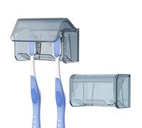 Linkidea - Porte-Brosse à Dents Mural avec Couvercle, pour Salle de Bain, Douche, Support Mural Auto-adhésif à 2 Fentes pour Brosse à Dents (Gris)