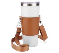 Linkidea Porte-gobelet en cuir végétalien avec sangle compatible avec IRON FLASK Classic 710 ml, simple et moderne, porte-gobelet en bandoulière, marron clair