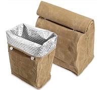 Linkidea Sac à déjeuner en toile cirée, étanche et ferme pour aliments, sac isotherme réutilisable de grande capacité, pour pique-nique, travail, organiseur portable pour homme et femme (marron)