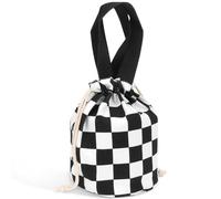 Linkidea Sac de rangement isotherme pour bocaux alimentaires, portable avec cordon et dragonne, compatible avec les thermos, Stanley (noir et blanc) (Petit)