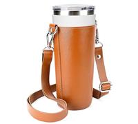 Linkidea Sac de transport en cuir végétalien compatible avec les gobelets classiques IRON FLASK de 710 ml, collection Simple Modern Classic, 591 ml, 710 ml, bouteilles d'eau avec sangle, marron