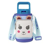 Linkidea Sac de transport pour bouteille d'eau avec poche et bandoulière compatible avec la bouteille d'eau YETI Rambler Jr. 12 oz Simple Modern 14 oz. (Dessin animé d'ours kaki)