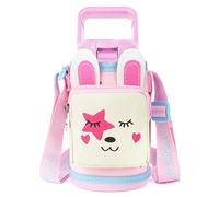 Linkidea Sac de transport pour bouteille d'eau avec poche et bandoulière compatible avec la bouteille d'eau YETI Rambler Jr. 12 oz Simple Modern 14 oz. (Dessin animé de lapin)