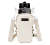 Linkidea Sac de transport pour bouteille d'eau compatible avec YETI Rambler 26oz/36oz, Hydro Flask Wide Mouth 32oz/40oz, Contigo, IRON°Flask, avec cordon de serrage et poches (Beige)