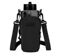 Linkidea Sac de transport pour bouteille d'eau compatible avec YETI Rambler 26oz/36oz, Hydro Flask Wide Mouth 32oz/40oz, Contigo, IRON°Flask, avec cordon de serrage et poches (Noir)