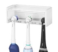 Linkidea Support de brosse à dents électrique mural avec couvercle pour salle de bain, organisateur de brosse à dents électrique avec 5 compartiments, compatible avec Oral-B iO, Philips Sonicare