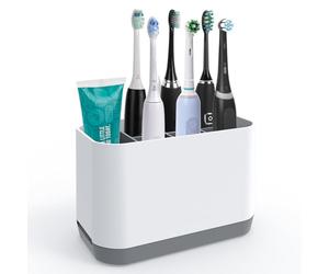 Linkidea Support de Brosse à Dents Électrique, Plastique, 6 Compartiments, Organisateur de Comptoir Compatible avec Oral-B IO Series et Philips Sonicare ProtectiveClean (Blanc+Gris)
