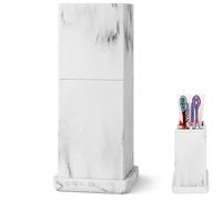 Linkidea Support de brosse à dents manuel de comptoir avec couvercle, 3 emplacements en résine pour brosse et dentifrice, organiseur compatible avec Oral-B CrossAction, Colgate Extra Clean (blanc)