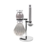 Linkidea Support de rasoir de sécurité, blaireau de rasage et support de rasoir pour salle de bain, compatible avec rasoir de sécurité MUHLE (plaqué chrome/argent)