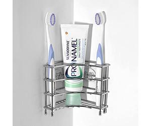 Linkidea Support Mural d'angle pour Brosse à Dents, étagère Triangulaire en Acier Inoxydable pour Murs carrelés, Organisateur de Brosse à Dents électrique Auto-adhésif (argenté)