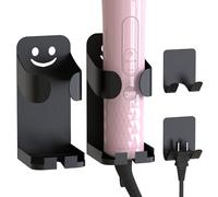 Linkidea Support mural en acier carbone pour fer à friser, lot de 2, organiseur de salle de bain, support pour fer à lisser et support pour prise (Noir)