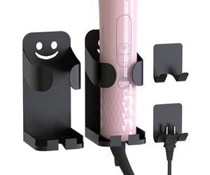 Linkidea Support mural en acier carbone pour fer à friser, lot de 2, organiseur de salle de bain, support pour fer à lisser et support pour prise (Noir)