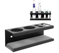 Linkidea Support mural pour brosse à dents électrique, 2 emplacements en alliage d'aluminium avec plateau de drainage, organiseur autocollant compatible avec Oral-B iO Series, Genuis X (noir)
