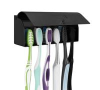 Linkidea Support Mural pour Brosse à Dents pour Douche, Support adhésif en Acier Inoxydable, 6 emplacements, Organiseur Compatible avec Colgate Extra Clean, Oral-B CrossAction (Noir)