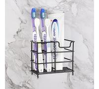 Linkidea Support Mural pour Brosse à Dents pour Salle de Bain, en Acier Inoxydable, pour Brosse à Dents électrique, Dentifrice, Rasoir, Support Mural/comptoir 5 emplacements (Noir)