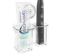 Linkidea Support mural pour brosse à dents pour salle de bain, en plastique, autocollant, 2 emplacements, compatible avec Oral-B iO, Sonicare ProtectiveClean, 7AM2M (transparent)