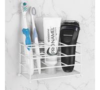 Linkidea Support mural ventilé pour brosse à dents électrique, antidérapant, 7 emplacements pour rasoir, rasoir, peigne (blanc)