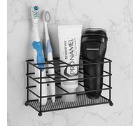 Linkidea Support mural ventilé pour brosse à dents électrique, support de rangement antidérapant pour brosse à dents électrique, dentifrice, 7 emplacements pour rasoir, rasoir, peigne (noir)